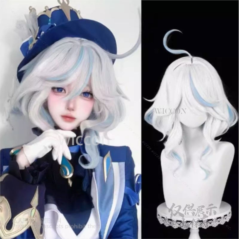 Synthetic Wigs - Anime jogo furina cosplay traje chapéu