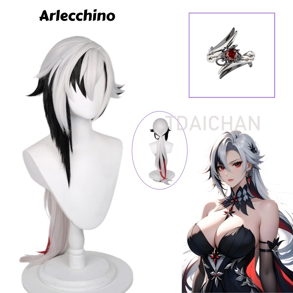 Synthetic Wigs - Peruca de Cosplay Arlecchino de Genshin
