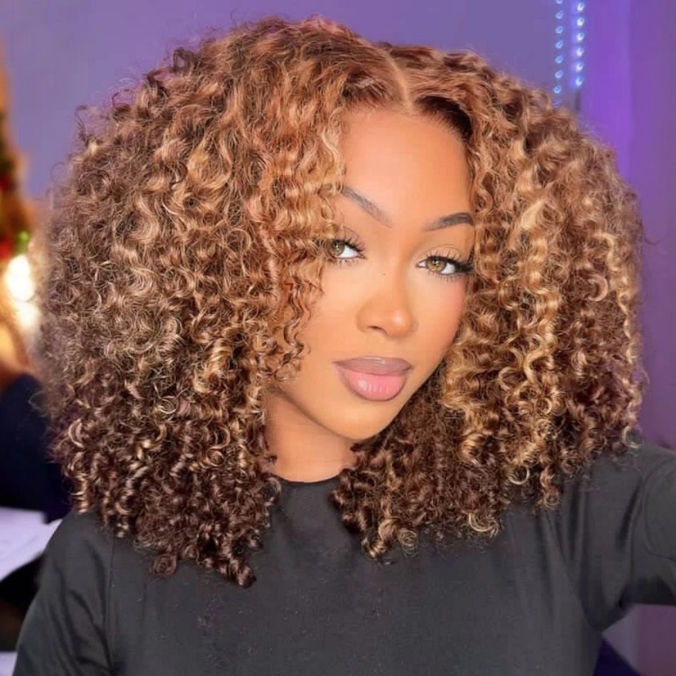 Peruca curta e encaracolada co - Glueless Wear And Go Human Hair Wig avaliação e preço