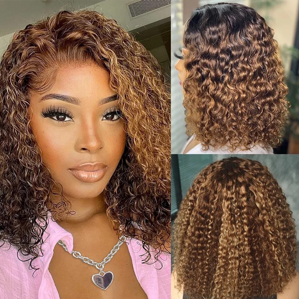 Peruca curta e encaracolada co - Glueless Wear And Go Human Hair Wig avaliação e preço
